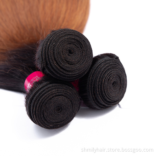 Wholesale Virgin Cuticle Aligned Brazilian Straight Hair Weft Colored 1B/30 Dark Roots Brown Ombre Hair Bundles